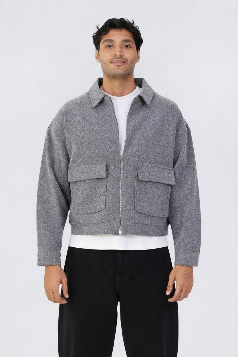 Zipper Wool Jacket Grey