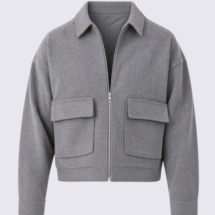 Zipper Wool Jacket Grey