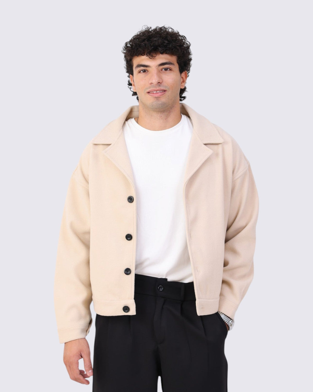 box fit wool jacket beige