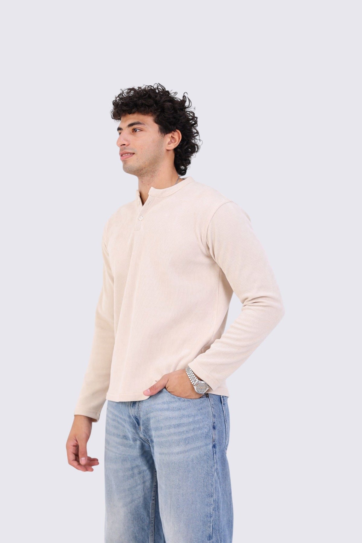 Ribbed Henely Beige