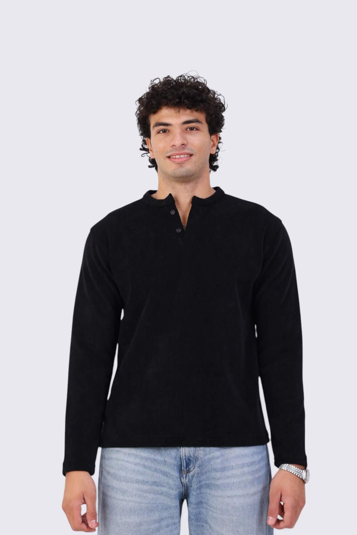 Ribbed Henely Black