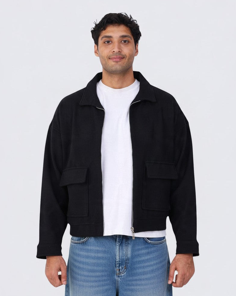 black zipper wool Jacket