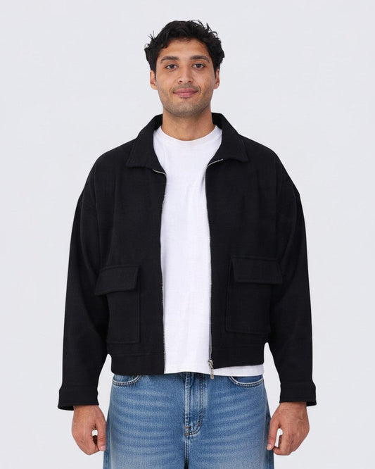 black zipper wool Jacket