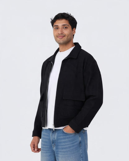 black zipper wool Jacket