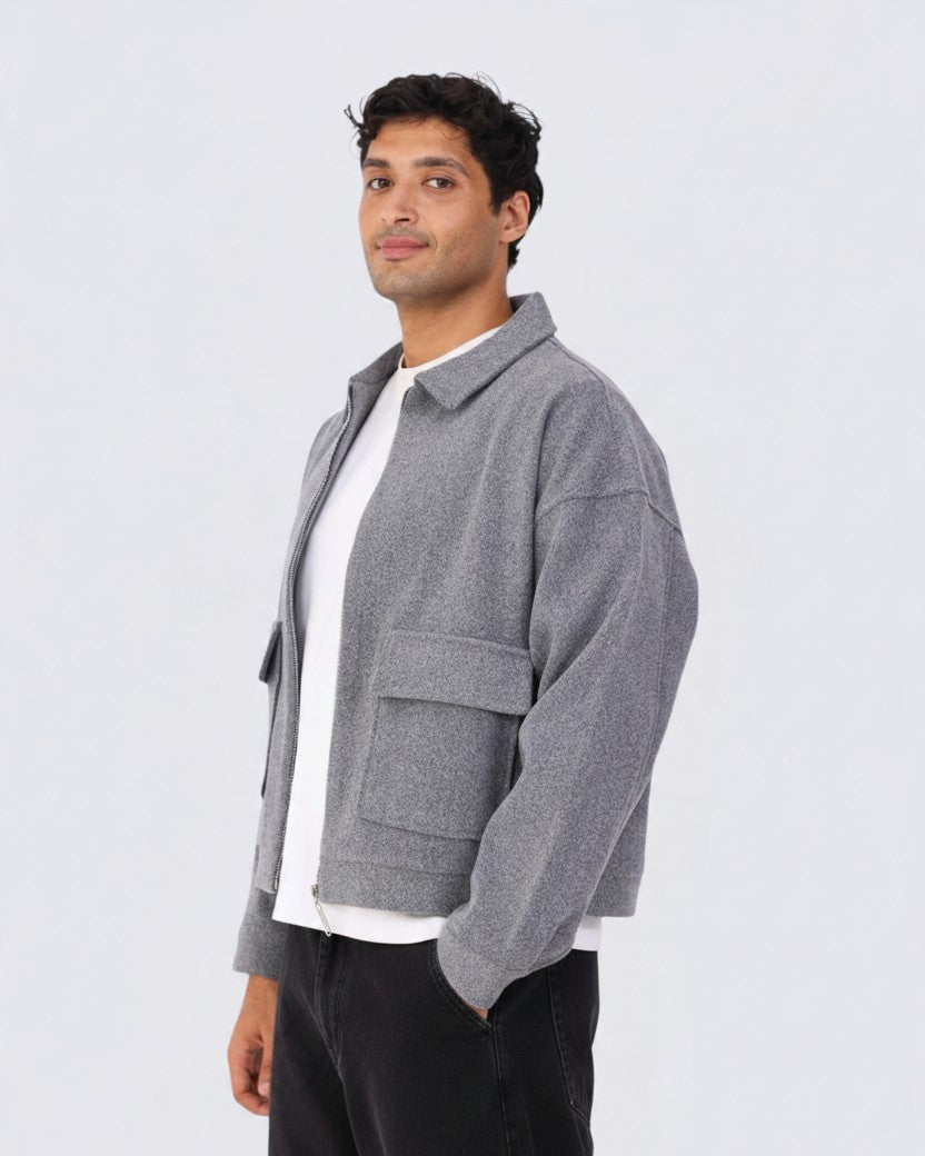 grey zipper wool Jacket