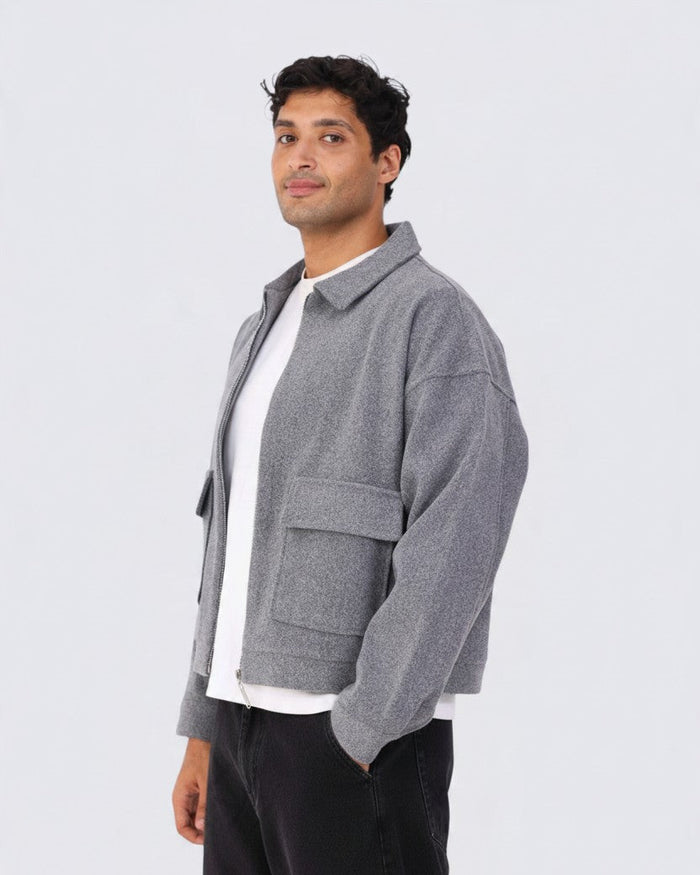 grey zipper wool Jacket
