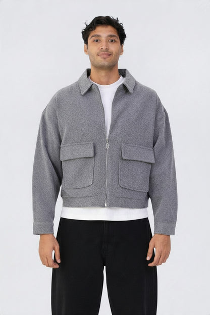Zipper Wool Jacket Grey