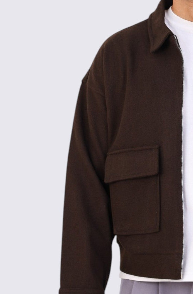 brown zipper wool jacket 