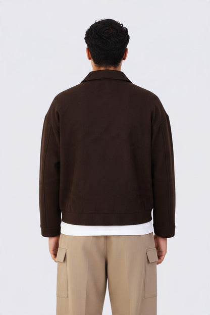 Zipper Wool Jacket Brown