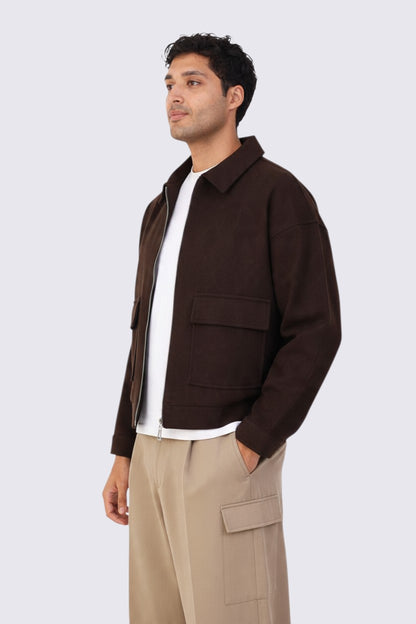 Zipper Wool Jacket Brown