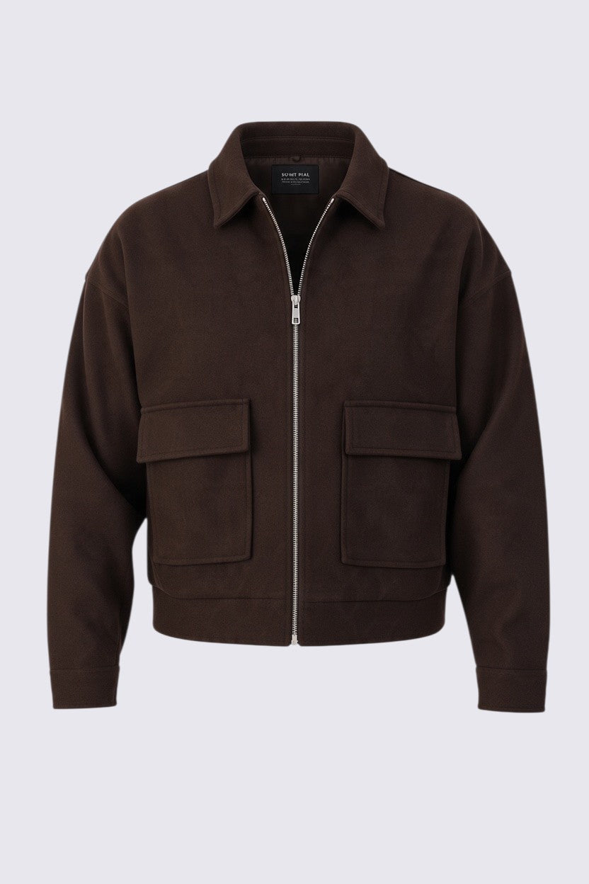 Zipper Wool Jacket Brown