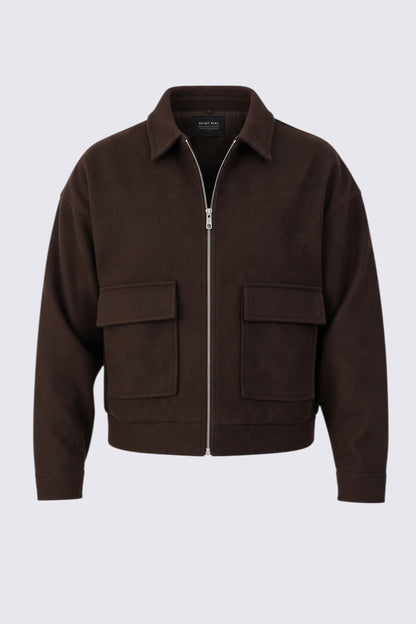 Zipper Wool Jacket Brown