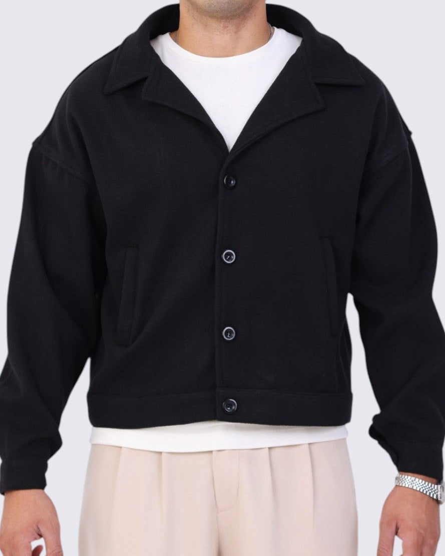 Box fit black wool jacket 
