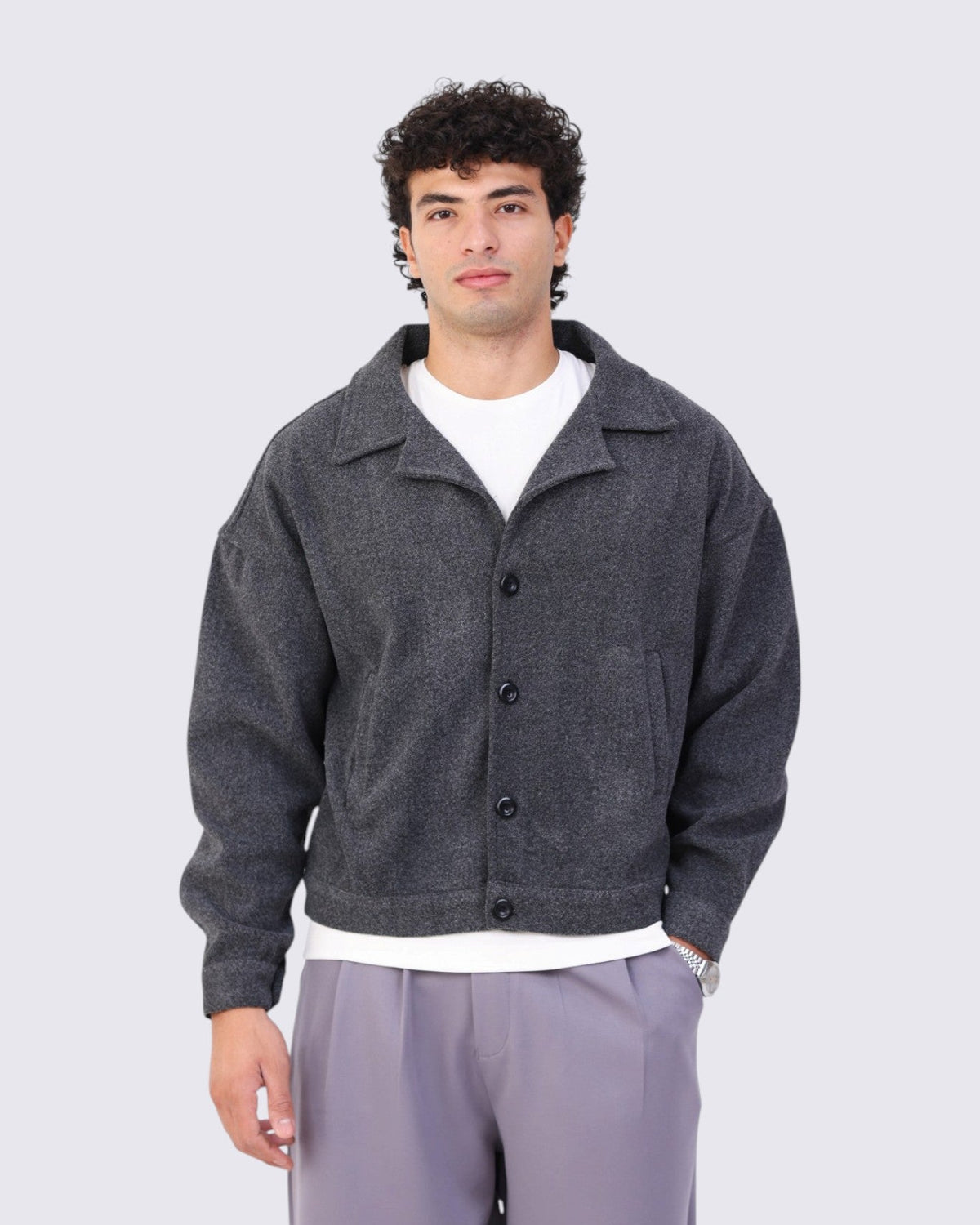 Box-Fit Wool Jacket Grey