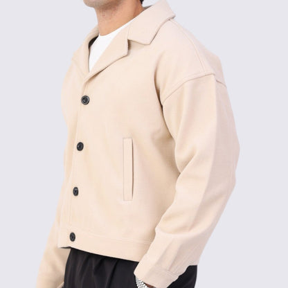 Box fit beige wool jacket zoom in 
