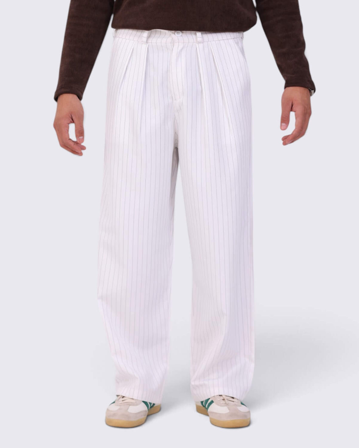 Stripped Old Money Pants White