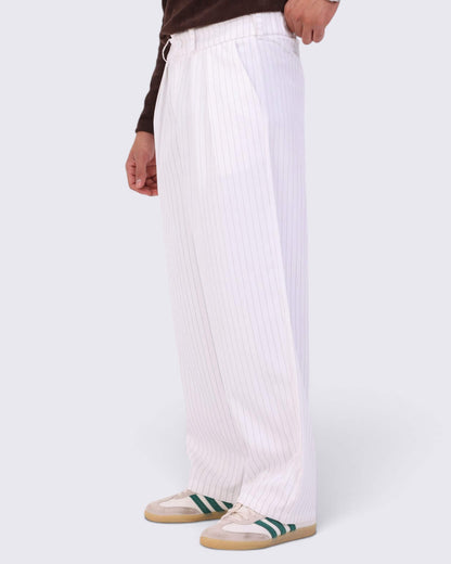Stripped Old Money Pants White