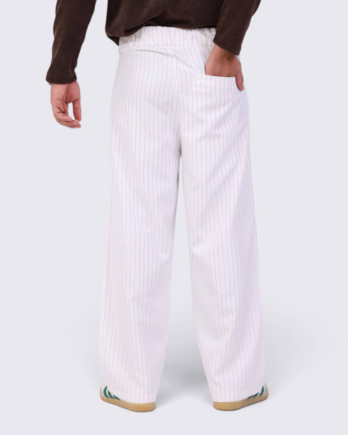 Stripped Old Money Pants White