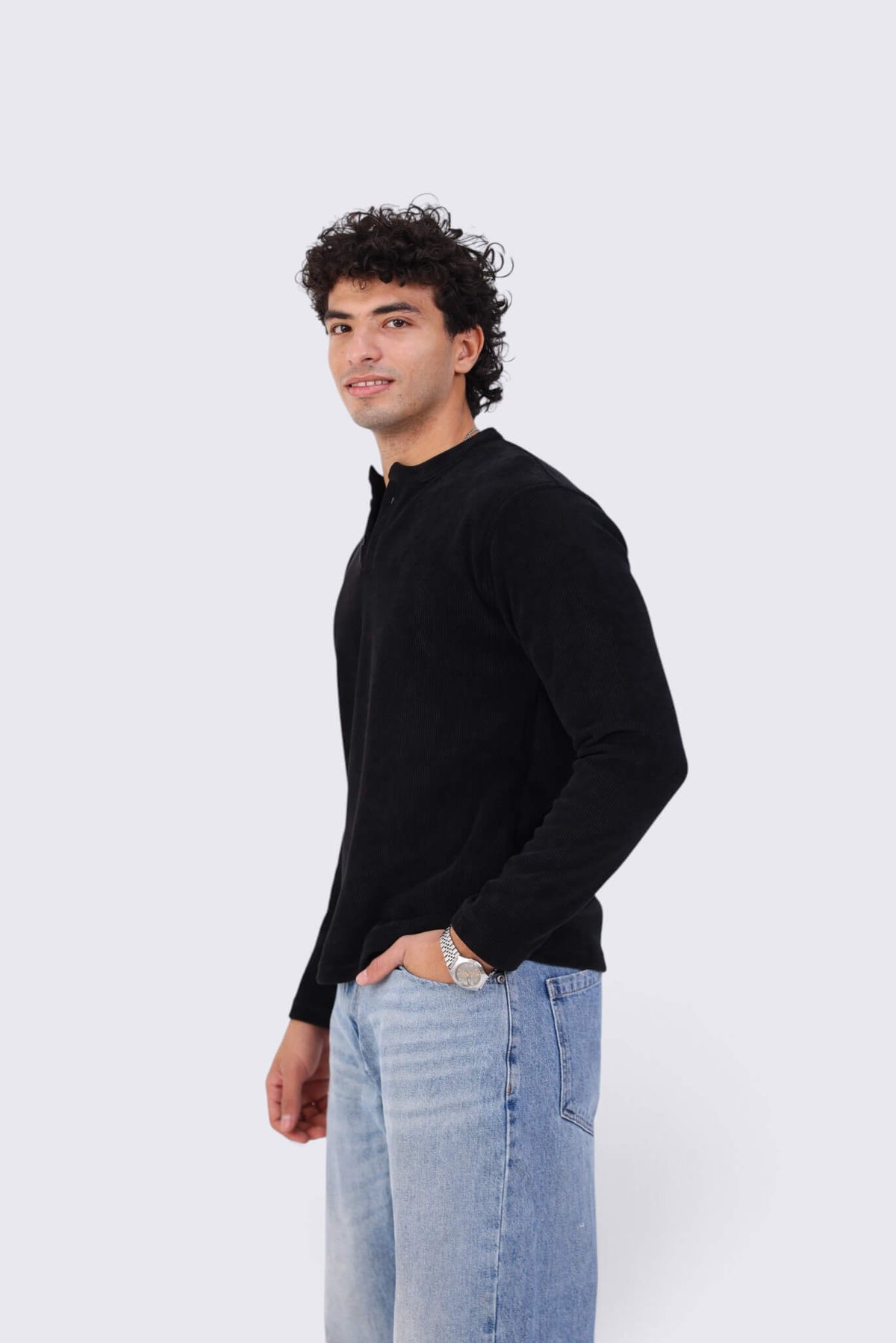 Ribbed Henely Black