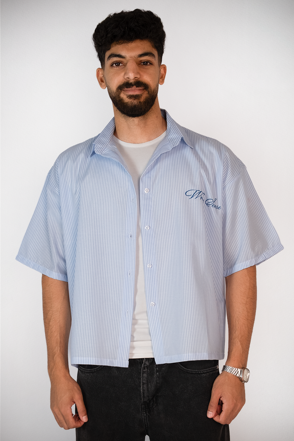 Coastal Script Stripe Shirt – Sky Blue
