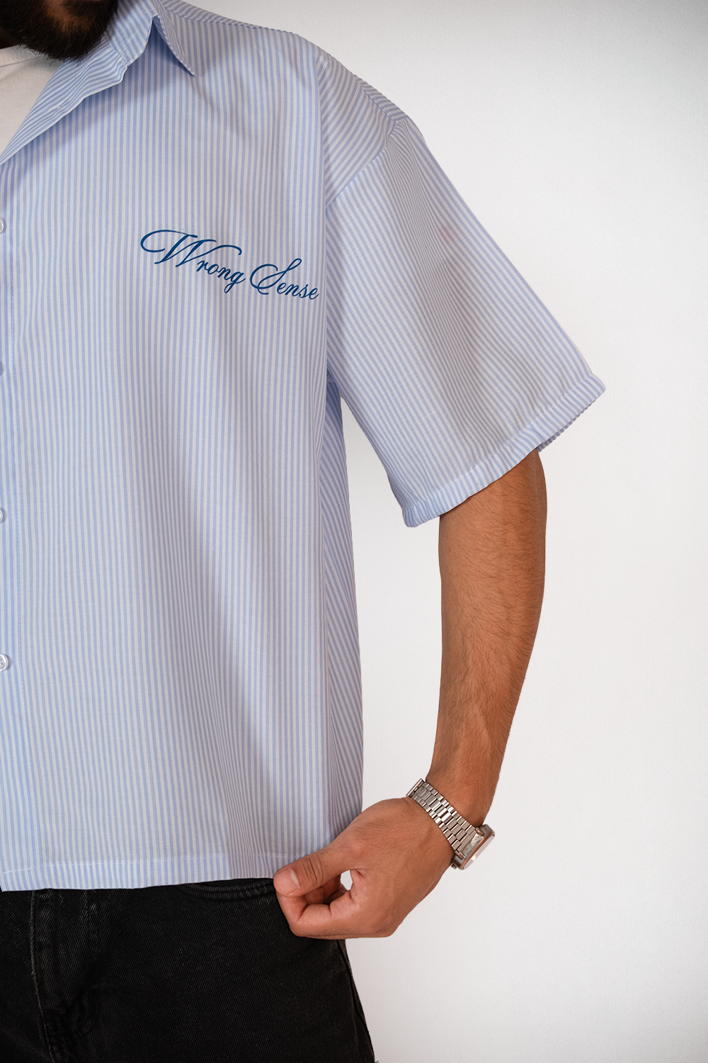 Coastal Script Stripe Shirt – Sky Blue