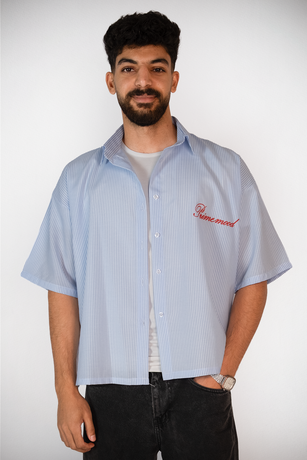 Skyline Pinstripe Boxy Shirt – Sky Blue