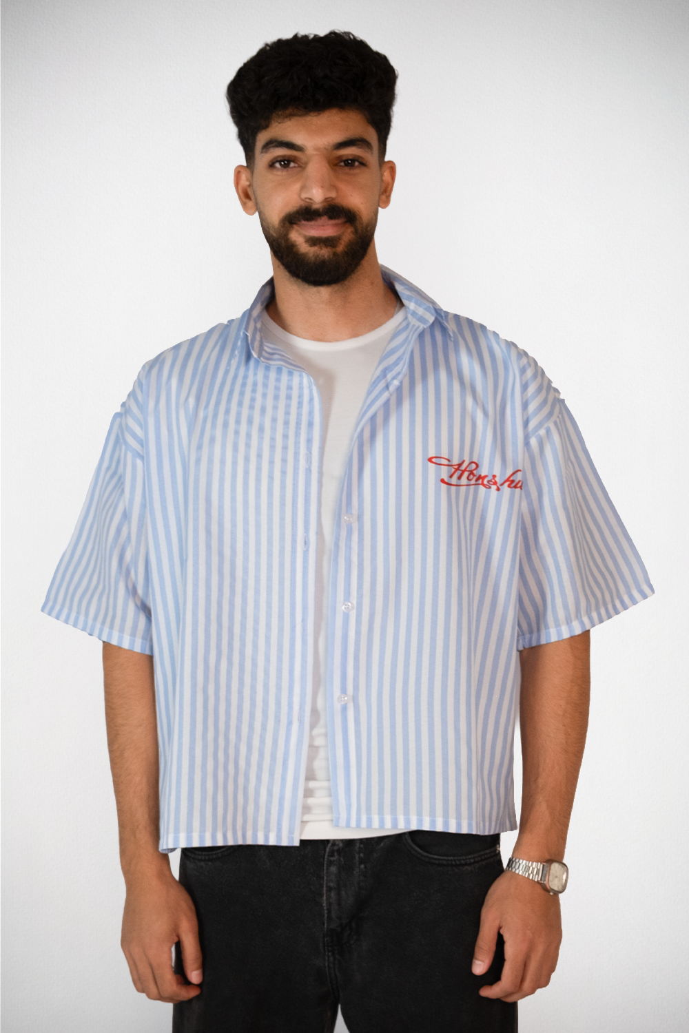 Harbor Stripe Boxy Shirt – Sky Blue