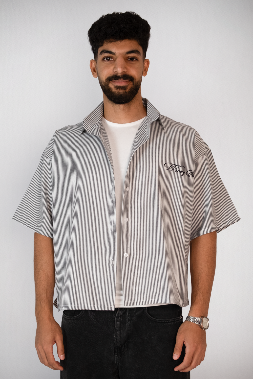 Midnight Script Stripe Shirt – Charcoal