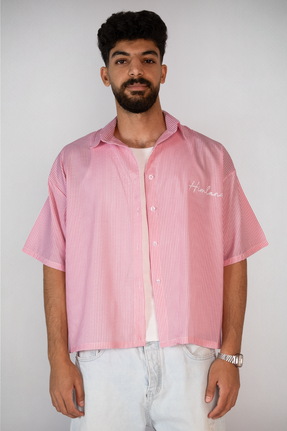 Himland Oversized Striped Shirt – Pink