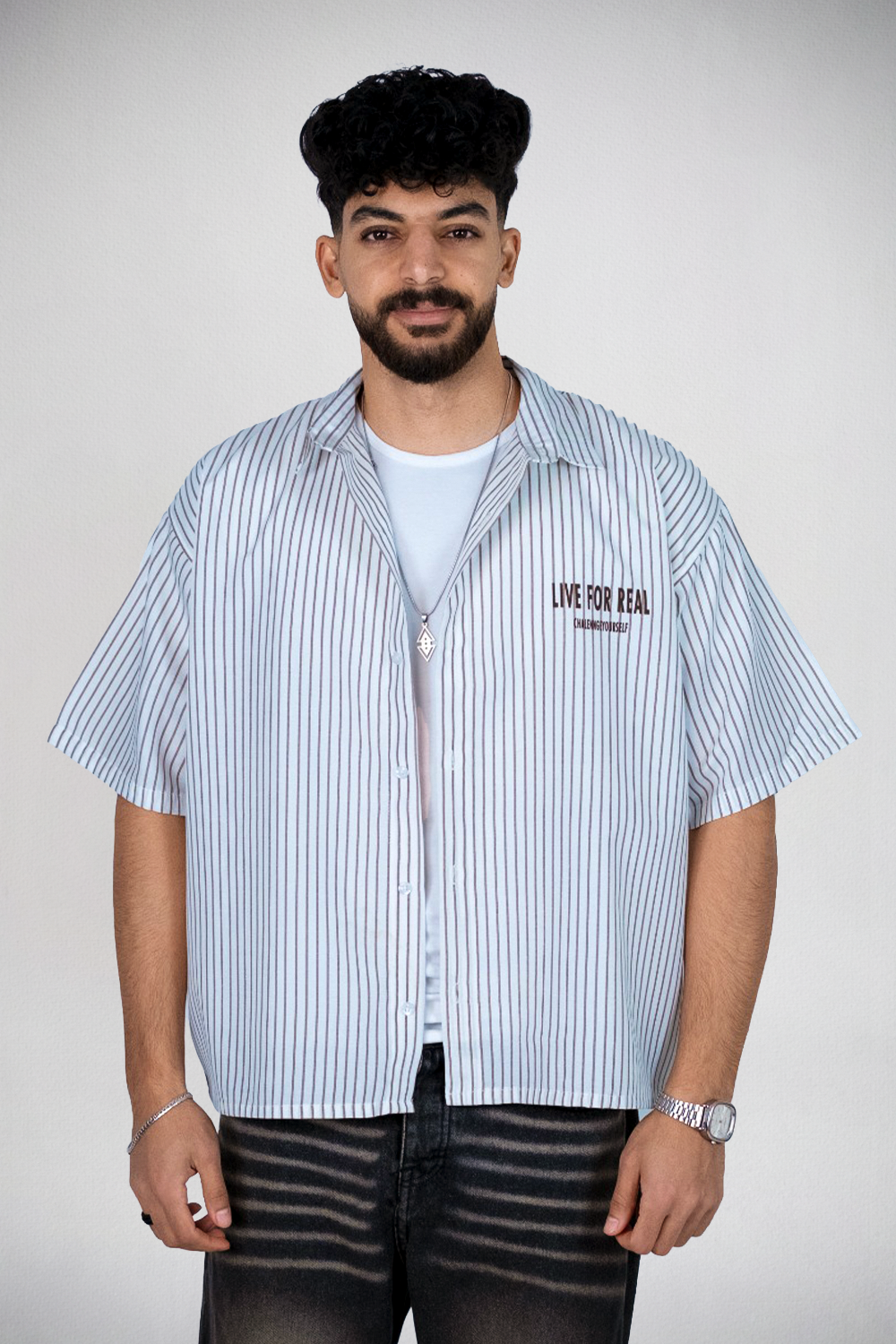 Live For Real-Box Fit-Striped Shirt
