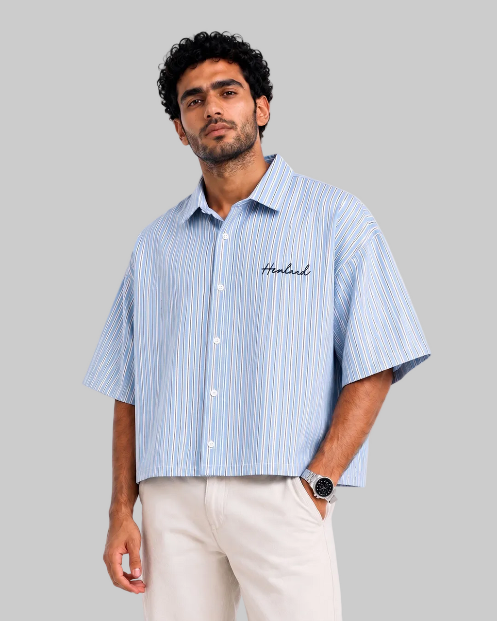 Boxy fir shirt men stripped blue