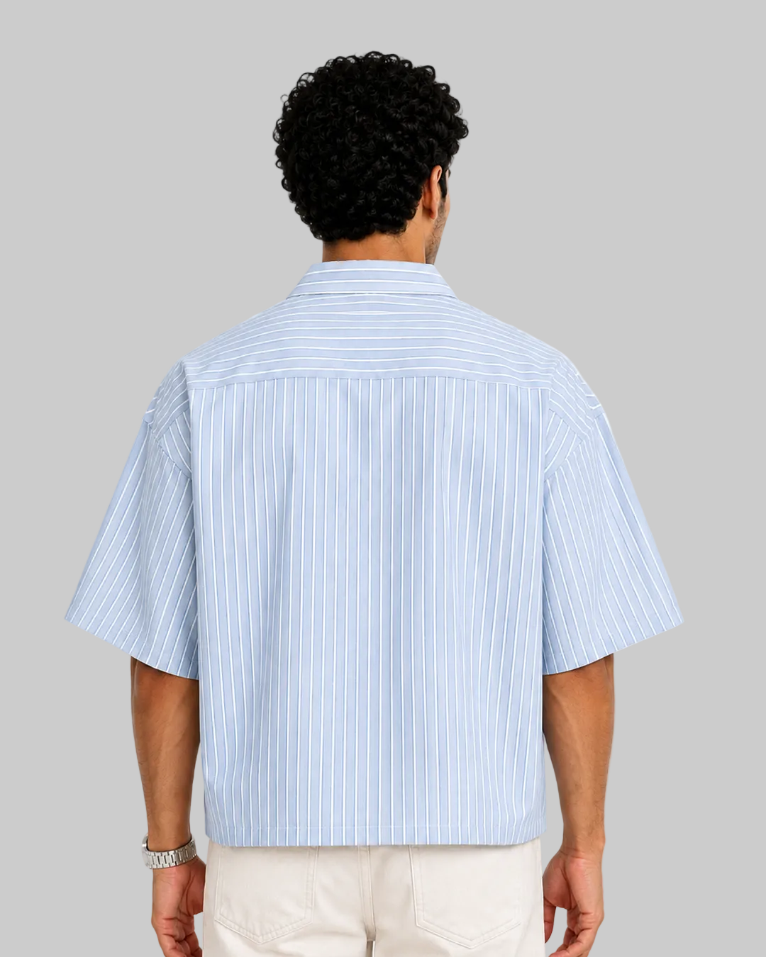 boxy shirt blue men - with white strips