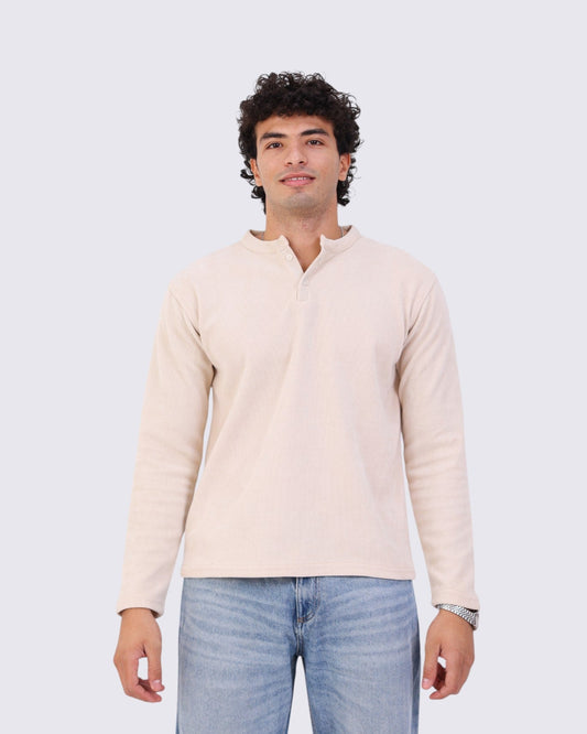 henely beige ribbed shirt 

