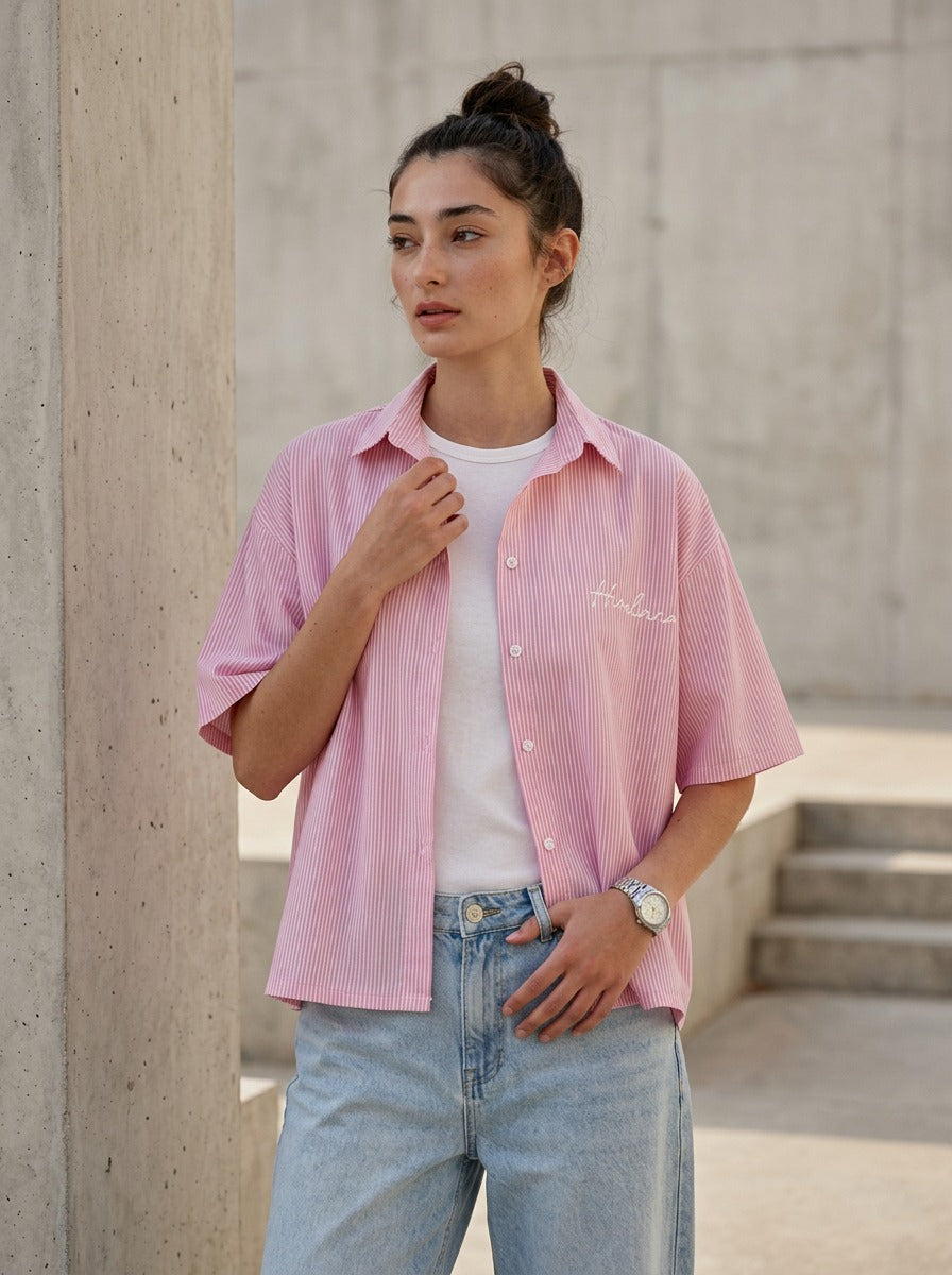 Himland Oversized Striped Shirt – Pink