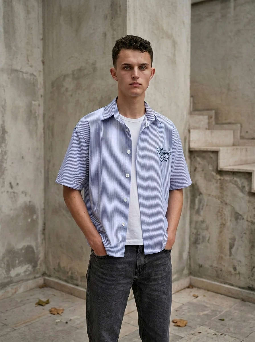summer club box fit Shirt – Blue